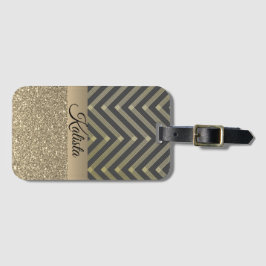 Personligen Glittery Guld och Black Chevron Bagagebricka