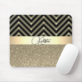 Personligen Glittery Guld och Black Chevron Musmatta