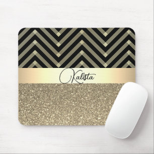Personligen Glittery Guld och Black Chevron Musmatta