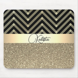 Personligen Glittery Guld och Black Chevron Musmatta
