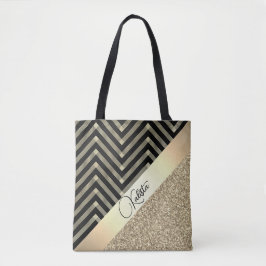 Personligen Glittery Guld och Black Chevron Tygkasse