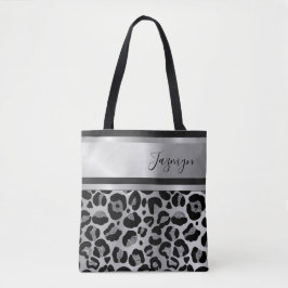 Personligen Glittery Silver Leopard Safari Print  Tygkasse