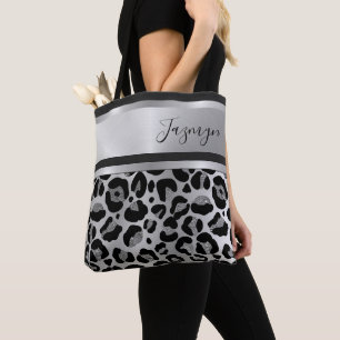 Personligen Glittery Silver Leopard Safari Print Tygkasse