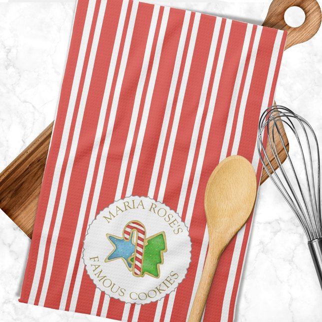 Personligen God Jul Red Helgdag Cookies Kökshandduk (Custom Christmas cookies kitchen towel.)