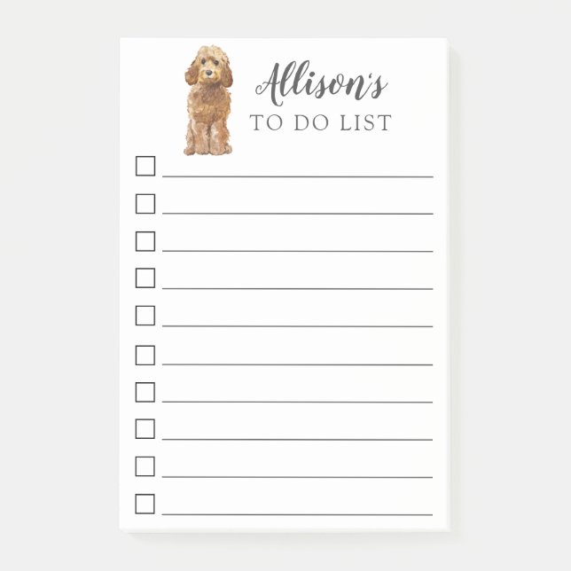 Personligen Golden honey Cockapoo Hund to Do List Post-it Block (Framsida)