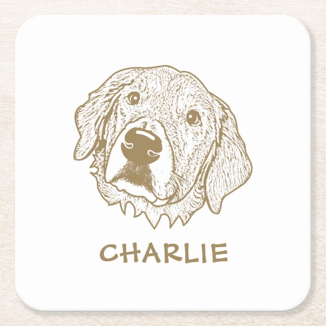Personligen Golden Retriever Hund Underlägg Papper Kvadrat (Framsidan)