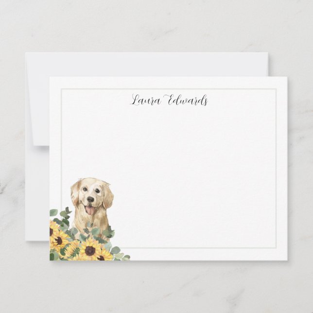 Personligen Golden Retriever Solros Eucalyptus Anteckningskort (Framsida)