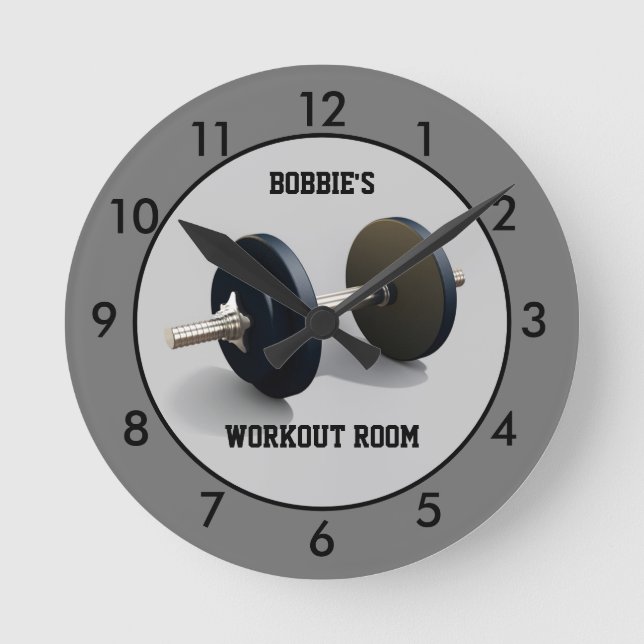 Personligen grått Workout Room Fitness Rund Klocka (Framsida)