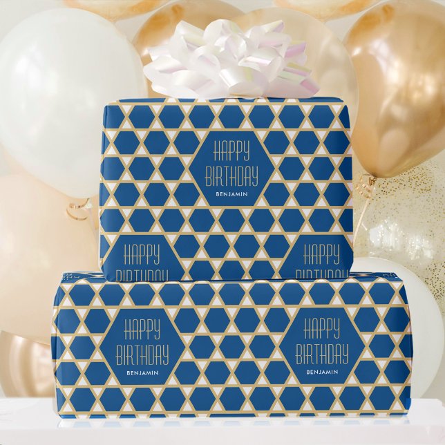 Personligen Grattis på födelsedagen Blue Guld Star Presentpapper (Skapare uppladdad)