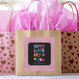 Personligen grattis på födelsedagen Cute Typograph Fyrkantigt Klistermärke