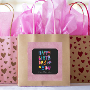 Personligen grattis på födelsedagen Cute Typograph Fyrkantigt Klistermärke