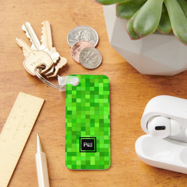 Personligen grönt Gamer Pixels Nyckelring (Skrivbord)
