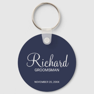 Personligen Groomsman i marinblått modernt skript Nyckelring