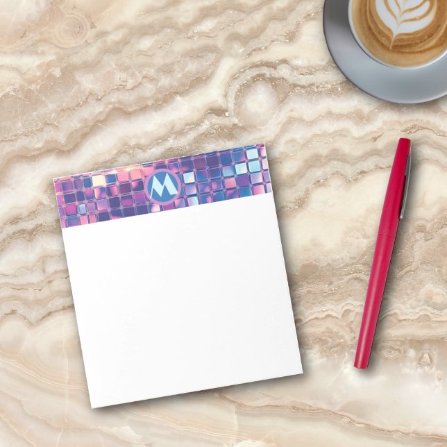 Personligen Groovy Blue & Lila Disco Boll Anteckningsblock (groovy blue and purple disco ball personalized monogram notepad)