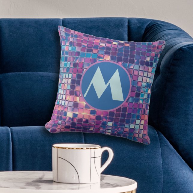 Personligen Groovy Blue & Lila Disco Boll Kudde (groovy blue and purple disco ball personalized monogram throw pillow)