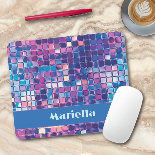 Personligen Groovy Blue & Lila Disco Boll Musmatta (groovy blue and purple disco ball personalized mouse pad)