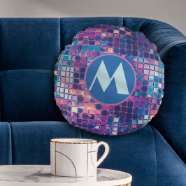 Personligen Groovy Blue & Lila Disco Boll Rund Kudde