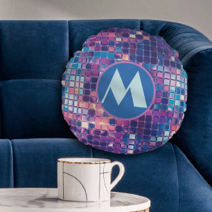 Personligen Groovy Blue & Lila Disco Boll Rund Kudde