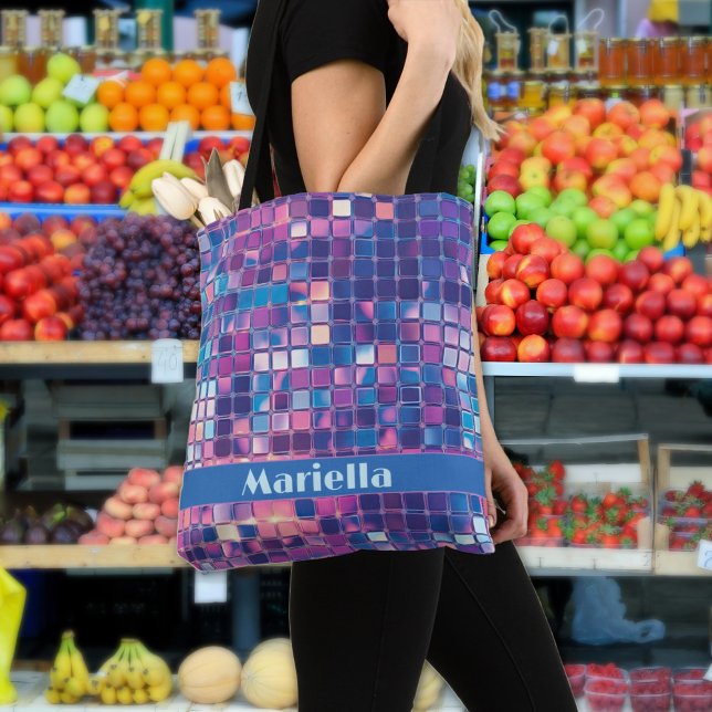 Personligen Groovy Blue & Lila Disco Boll Tygkasse (Groovy blue and purple Disco ball Personalized tote bag)
