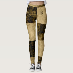 Personligen Guld Black Grunge Tiles Monogram Leggings