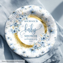 Personligen guld boho i blåa blommor med stor damm