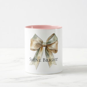 Personligen Guld Bow vid Jul Rustic White Grönt Mugg