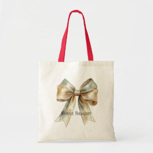 Personligen Guld Bow vid Jul Rustic White Grönt Tygkasse