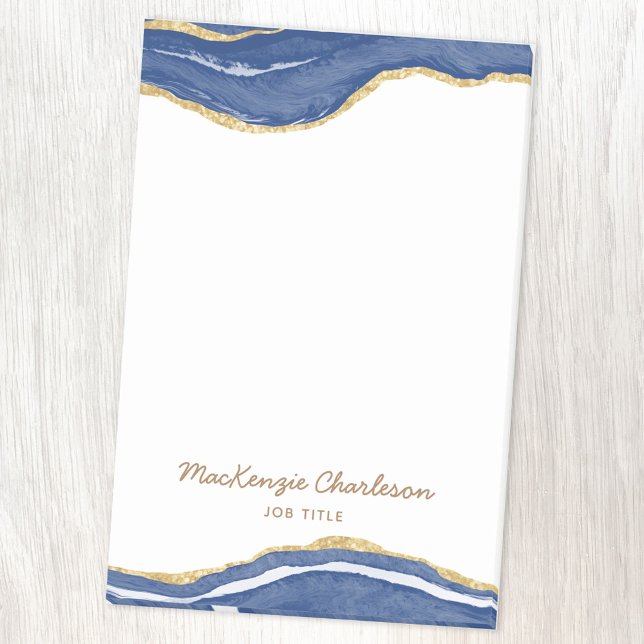Personligen Guld Glitter i marmor, blå marmor Post-it Block (Agate marble with faux gold glitter blue and white personalized name post it note)