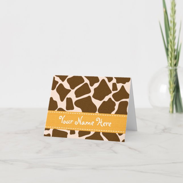 Personligen gult Giraffe Print Note Card Anteckningskort (Framsida)