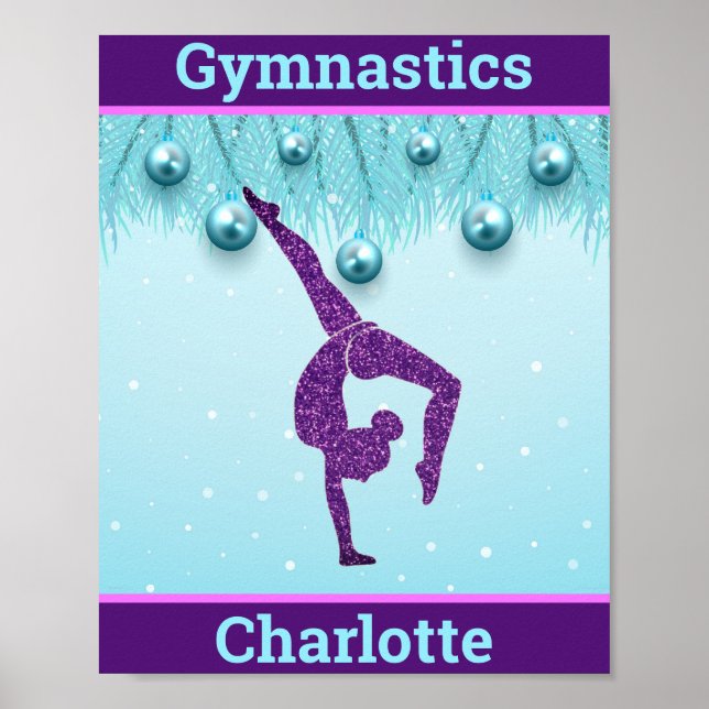 Personligen Gymnastics jul Lila Aqua  Poster (Framsidan)