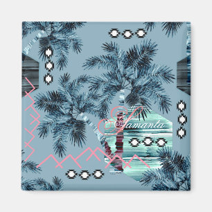 personligen Handflatan Hawaiian blue black monogra Magnet