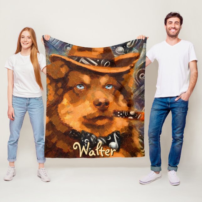 Personligen Handsome Gangster Hund w/Blue Ögon Fleecefilt (På plats)
