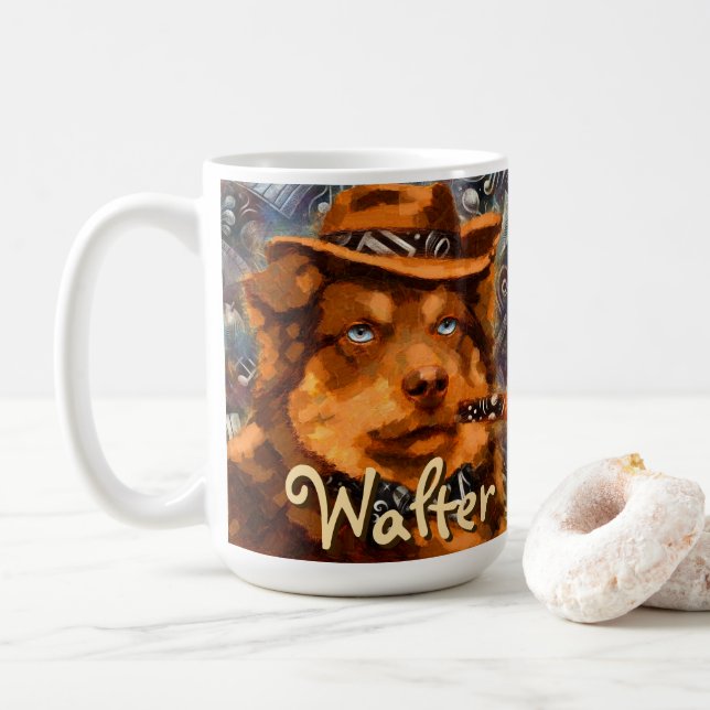 Personligen Handsome Gangster Hund w/Blue Ögon Kaffemugg (Med munk)