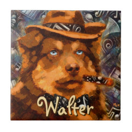 Personligen Handsome Gangster Hund w/Blue Ögon Kakelplatta