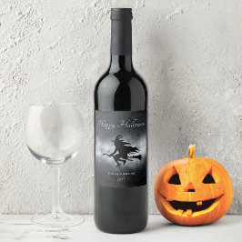 Personligen Happy halloween Flies Witch Vinflaska Etikett