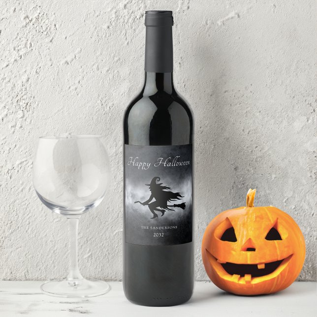 Personligen Happy halloween Flies Witch Vinflaska Etikett (Skapare uppladdad)