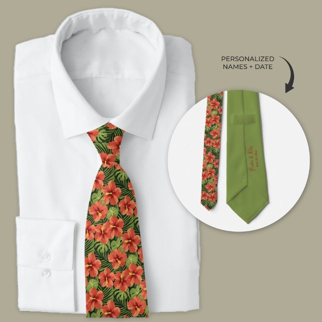 Personligen Hawaiian Hibiscus Flowers Slips (Personalized Plumeria Hawaiian flowers wedding neckties for groomsmen)