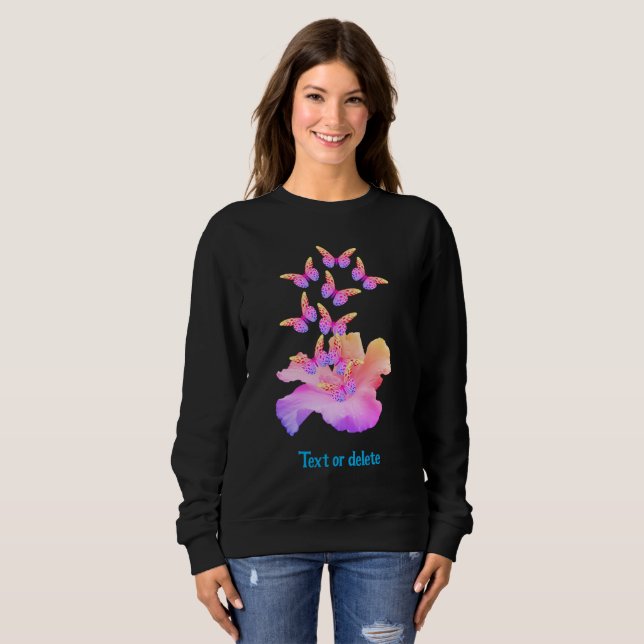Personligen Hibiscus Flower Colorful Butterflies T Shirt (Hel framsida)