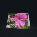 Personligen Hibiscus och Flower Friends  Kort<br><div class="desc">Fantastisk rosa hibiscus och blomvänner från trädgården.  Blomsterfotografi av Susan.  Klicka på Anpassa om du vill ändra teckensnitt storlekt,  stil och färg och lägga till eller ta bort text.</div>