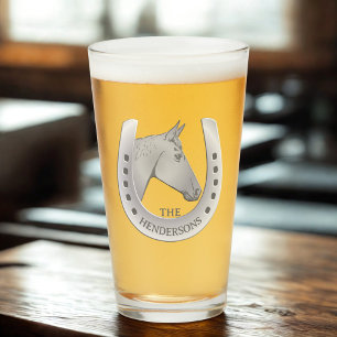 Personligen Horse and Horseshoe Silvery Emblem Glaskopp