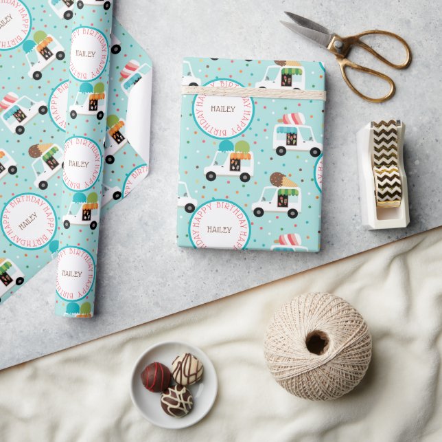 Personligen Ice Cream Lastbilar Grattis på födelse Presentpapper (Hantverk)