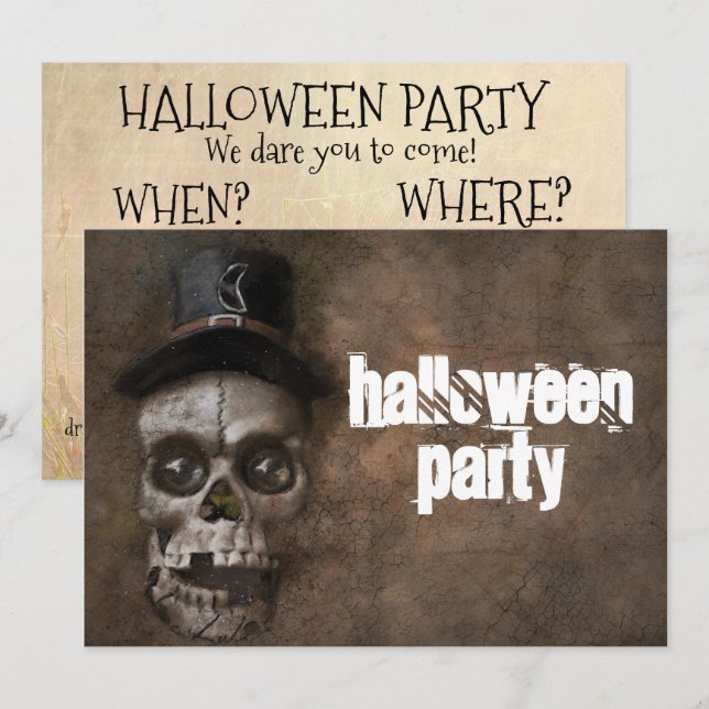 Personligen Inbjudan till Halloween fest Skull (Fram/baksida)