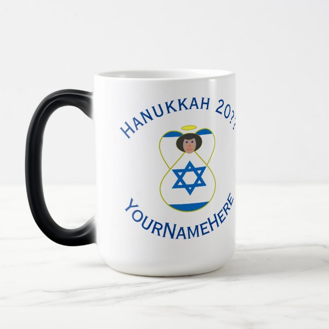 Personligen Israelisk Angel Hanukkah Flagga Magisk Mugg (Vänster)