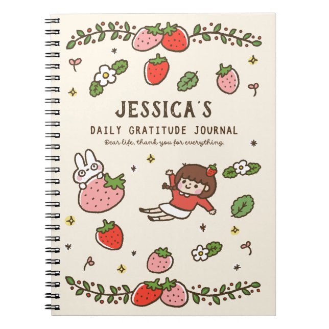 Personligen Jordgubbe Rabbit Gratitude Journal Anteckningsbok (Framsidan)