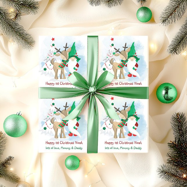 Personligen Jul Gnome och Reindeer Cute Presentpapper (Gnome Christmas Wrapping Paper)