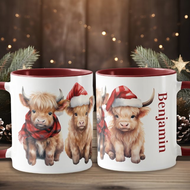 Personligen Jul i  Adlig Highland Cows Calf Mugg (Skapare uppladdad)