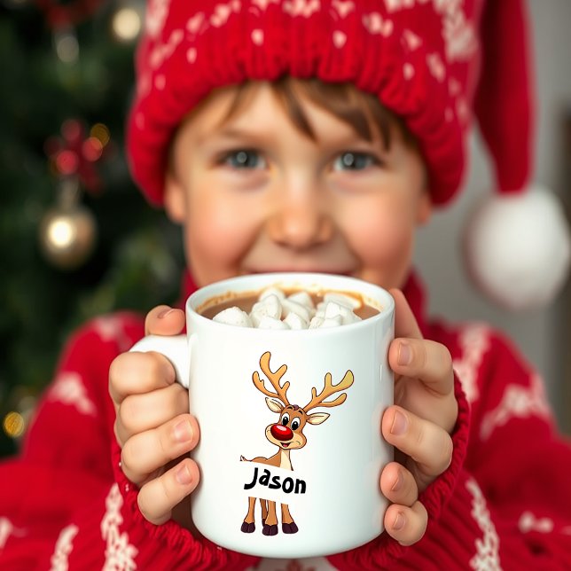 Personligen Jul i Cute tecknad renar Kaffemugg (Skapare uppladdad)