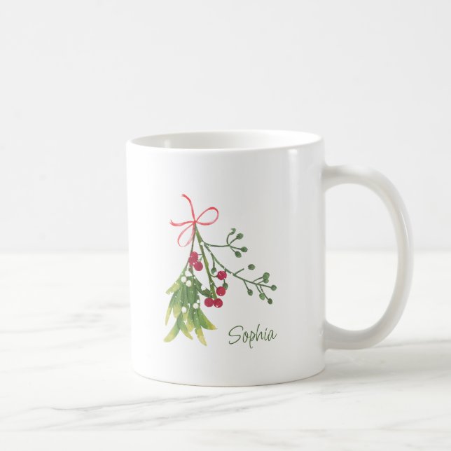 Personligen Jul Mistletoe Holly Berries Kaffemugg (Höger)
