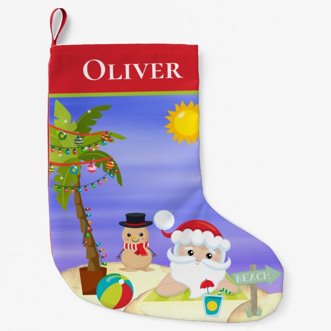 Personligen Julsommaren Santa Beach Kids Liten Julstrumpa (Framsidan)