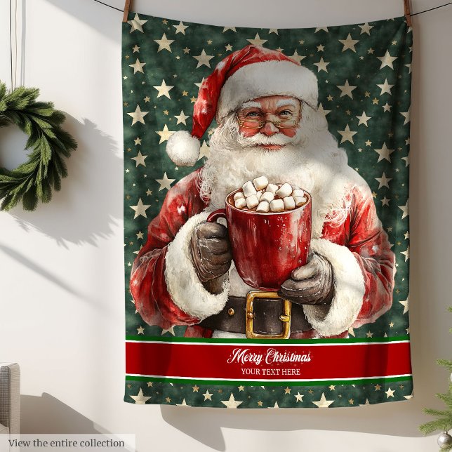 Personligen jultomten Watercolor Blanket Fleecefilt (Santa Claus Watercolor Blanket Personalized)